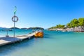 jetty for pleasure boats in the crystal-clear bathing area of Ã¢â¬â¹Ã¢â¬â¹Bora Bora beach in Ksamil, Albania.